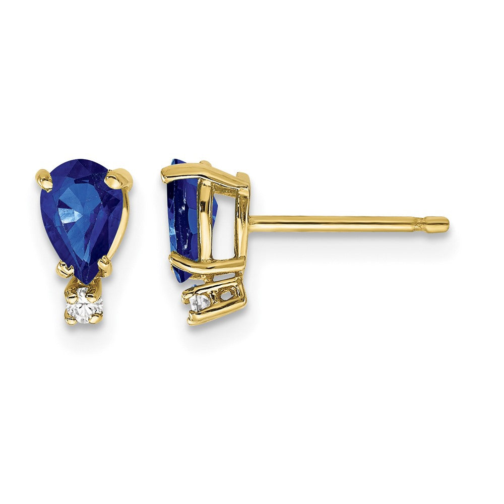 14k 6x4mm Pear Sapphire and VS Quality Diamond Post Earrings, 1.134 ct, 8 x 4 mm