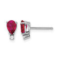 14k White Gold 6x4mm Pear Ruby and AAA Quality Diamond Post Earrings, 1.074 ct, 8 x 4 mm