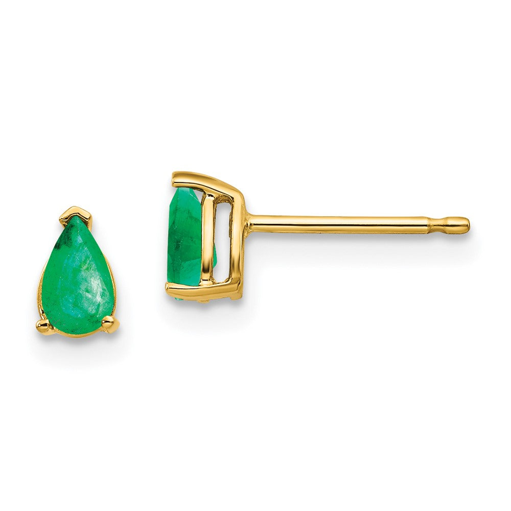 14k 5x3mm Pear Emerald Post Earrings, 0.4 ct, 6 x 3 mm