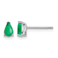 14k White Gold 5x3mm Pear Emerald Post Earrings, 0.4 ct, 6 x 3 mm