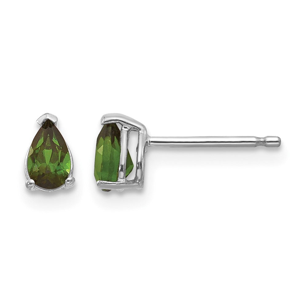 14k White Gold 5x3mm Pear Green Tourmaline Post Earrings, 0.4 ct, 6 x 3 mm