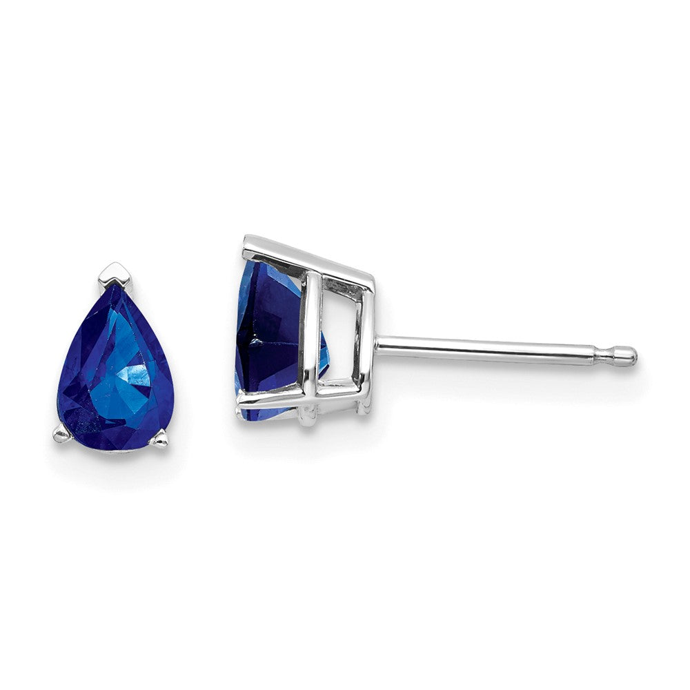 14k White Gold 6x4mm Pear Sapphire Post Earrings, 1.1 ct, 7 x 4 mm