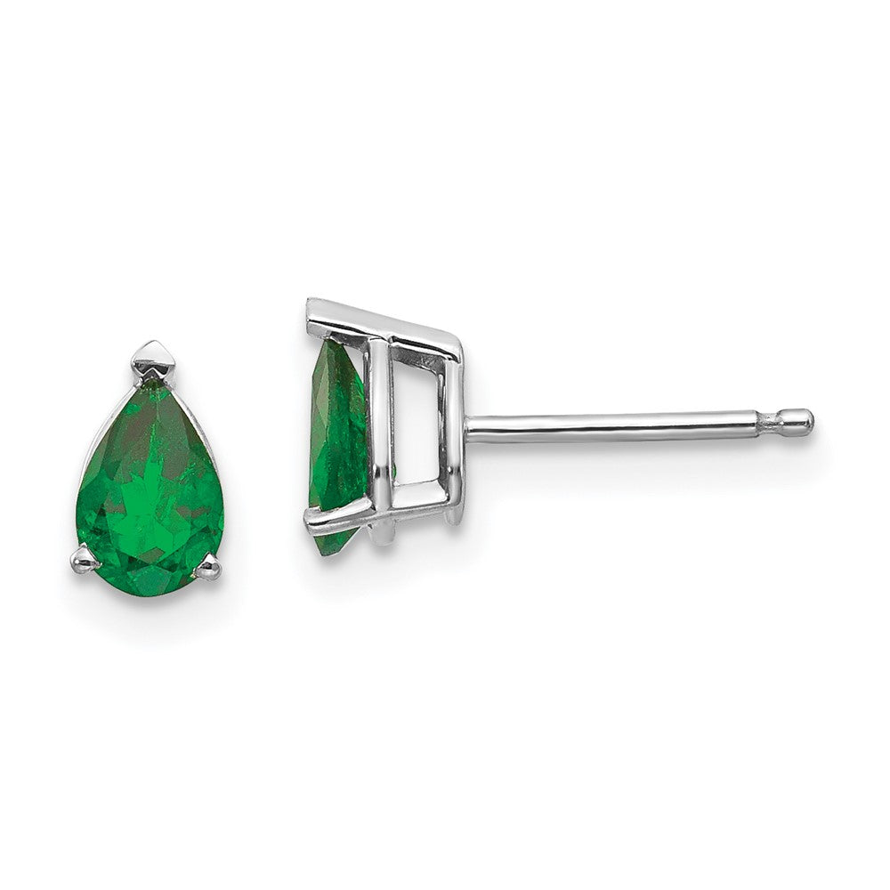 14k White Gold 6x4mm Pear Tsavorite Post Earrings, 0.8 ct, 7 x 4 mm