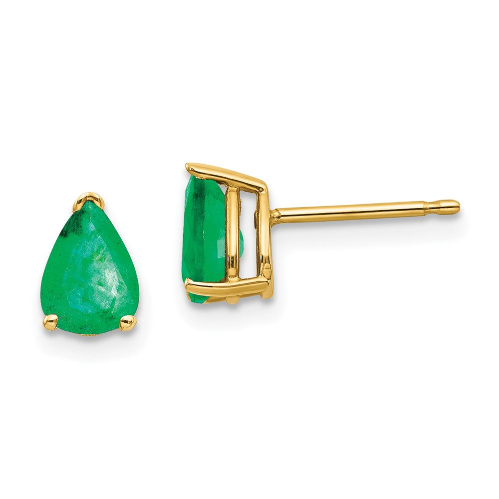 14k 7x5mm Pear Emerald Post Earrings, 1.4 ct, 8 x 5 mm