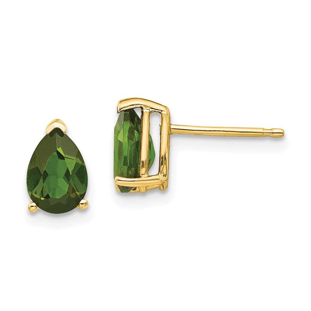 14k 7x5mm Pear Green Tourmaline Post Earrings, 1.36 ct, 8 x 5 mm