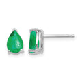 14k White Gold 7x5mm Pear Emerald Post Earrings, 1.4 ct, 8 x 5.5 mm