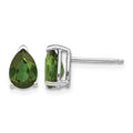 14k White Gold 7x5mm Pear Green Tourmaline Post Earrings, 1.36 ct, 8 x 5.5 mm