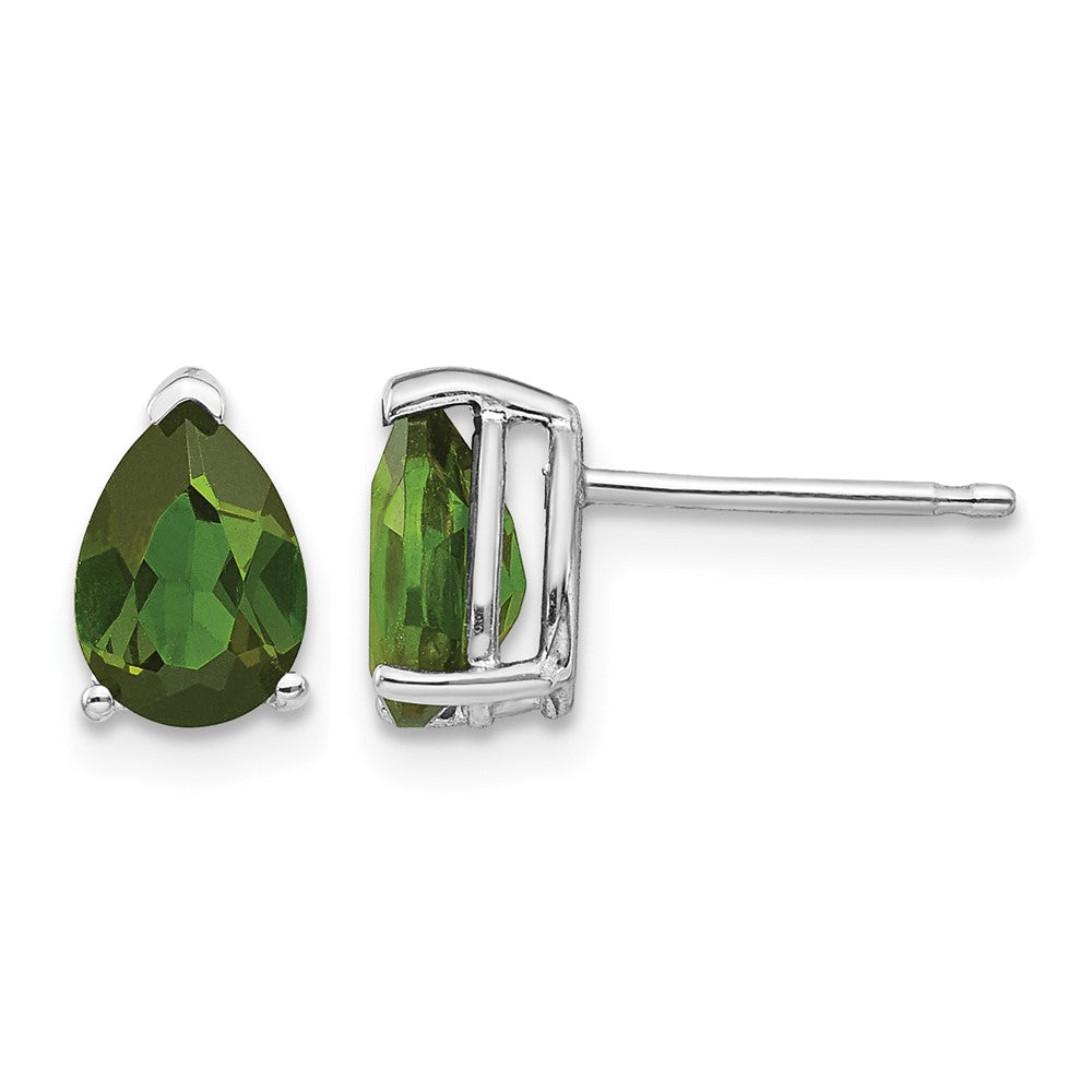 14k White Gold 7x5mm Pear Green Tourmaline Post Earrings, 1.36 ct, 8 x 5.5 mm
