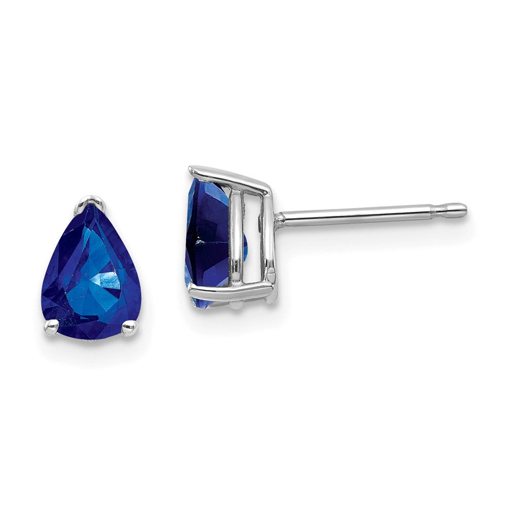 14k White Gold 7x5mm Pear Sapphire Post Earrings, 1.9 ct, 8 x 5.5 mm