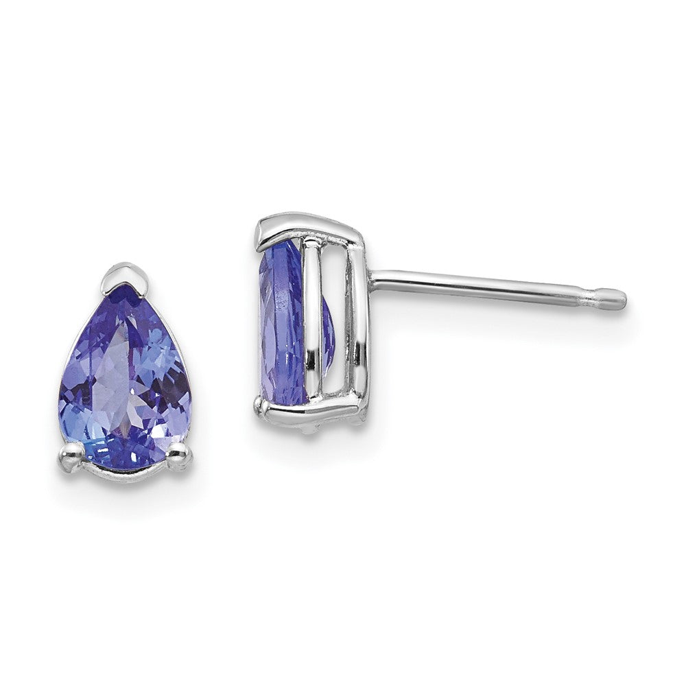 14k White Gold 7x5mm Pear Tanzanite Post Earrings, 1.6 ct, 8 x 5.5 mm