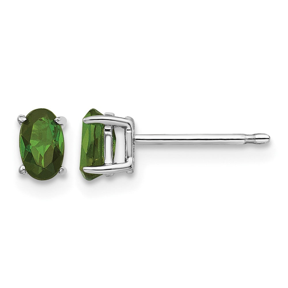 14k White Gold 5x3mm Oval Green Tourmaline Post Earrings, 0.4 ct, 5 x 3 mm