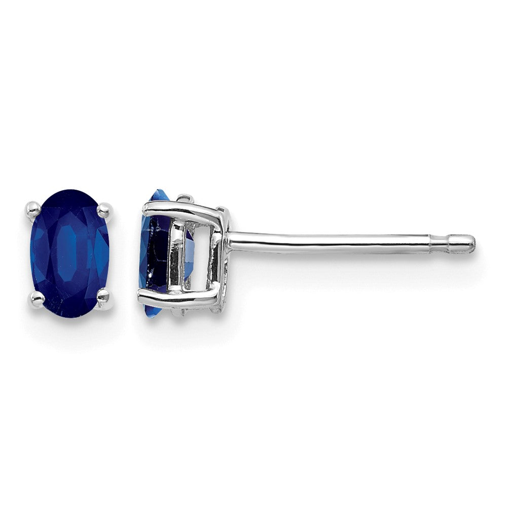 14k White Gold 5x3mm Oval Sapphire Post Earrings, 0.7 ct, 5 x 3 mm