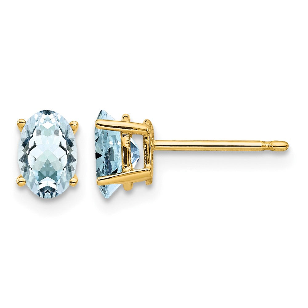 14k 6x4mm Oval Aquamarine Post Earrings, 0.8 ct, 6 x 4 mm