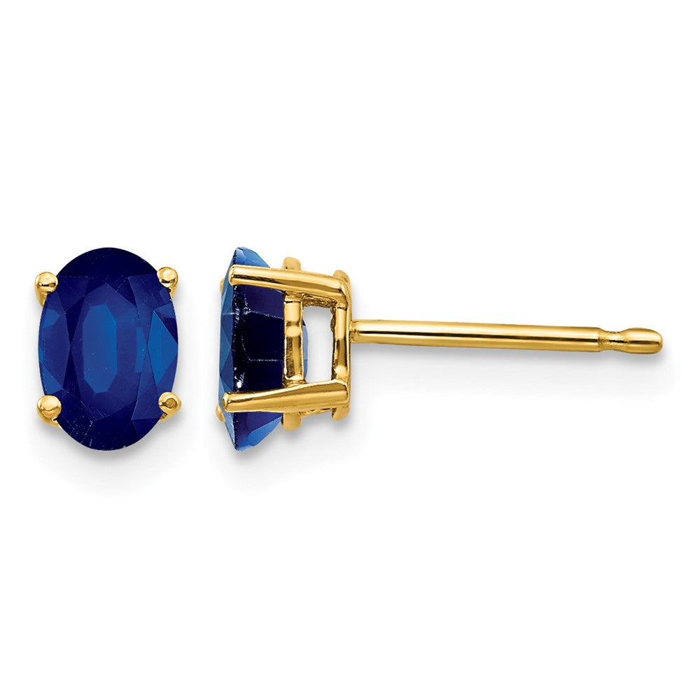 14k 6x4mm Oval Sapphire Post Earrings, 1.3 ct, 6 x 4 mm