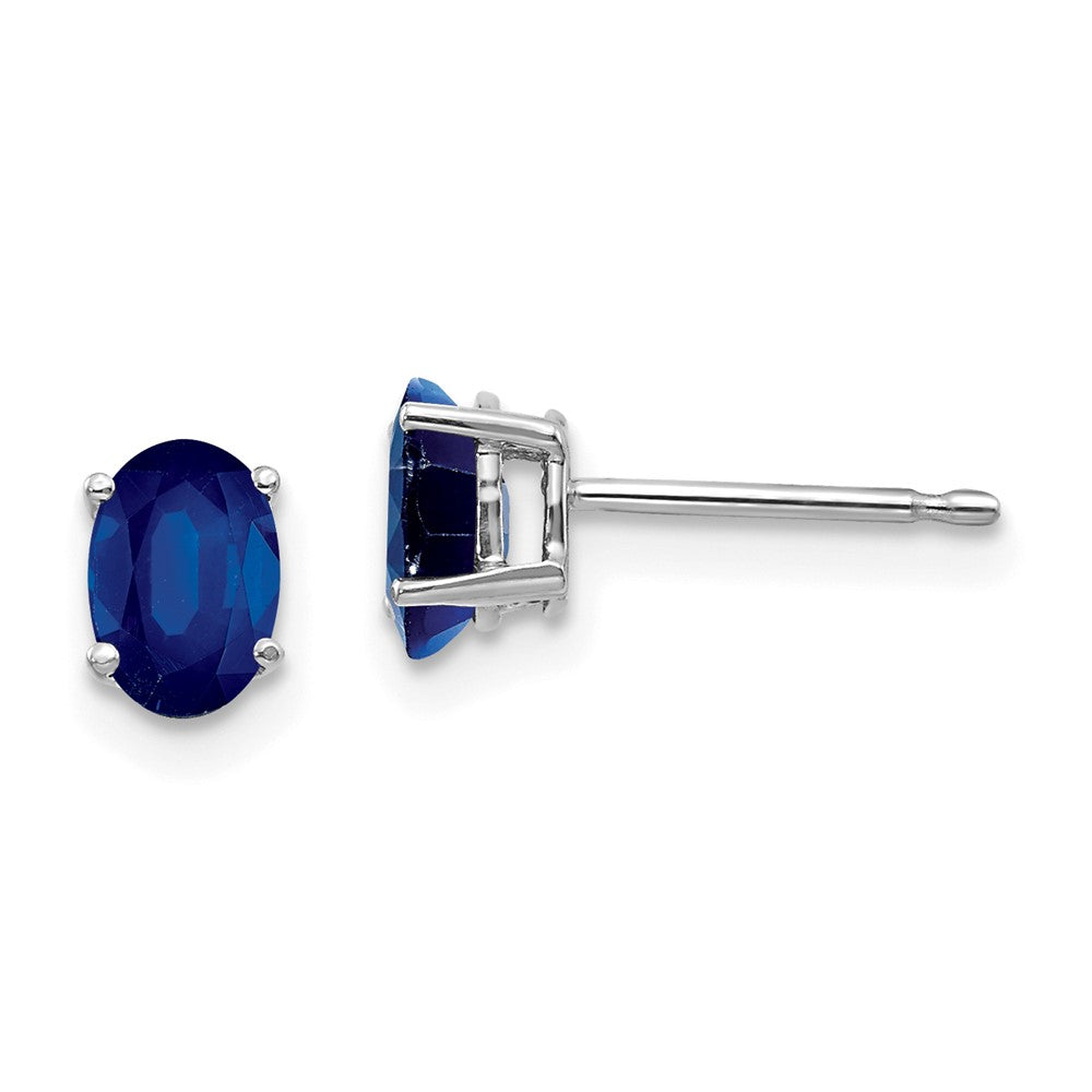 14k White Gold 6x4mm Oval Sapphire Post Earrings, 1.3 ct, 6 x 4 mm