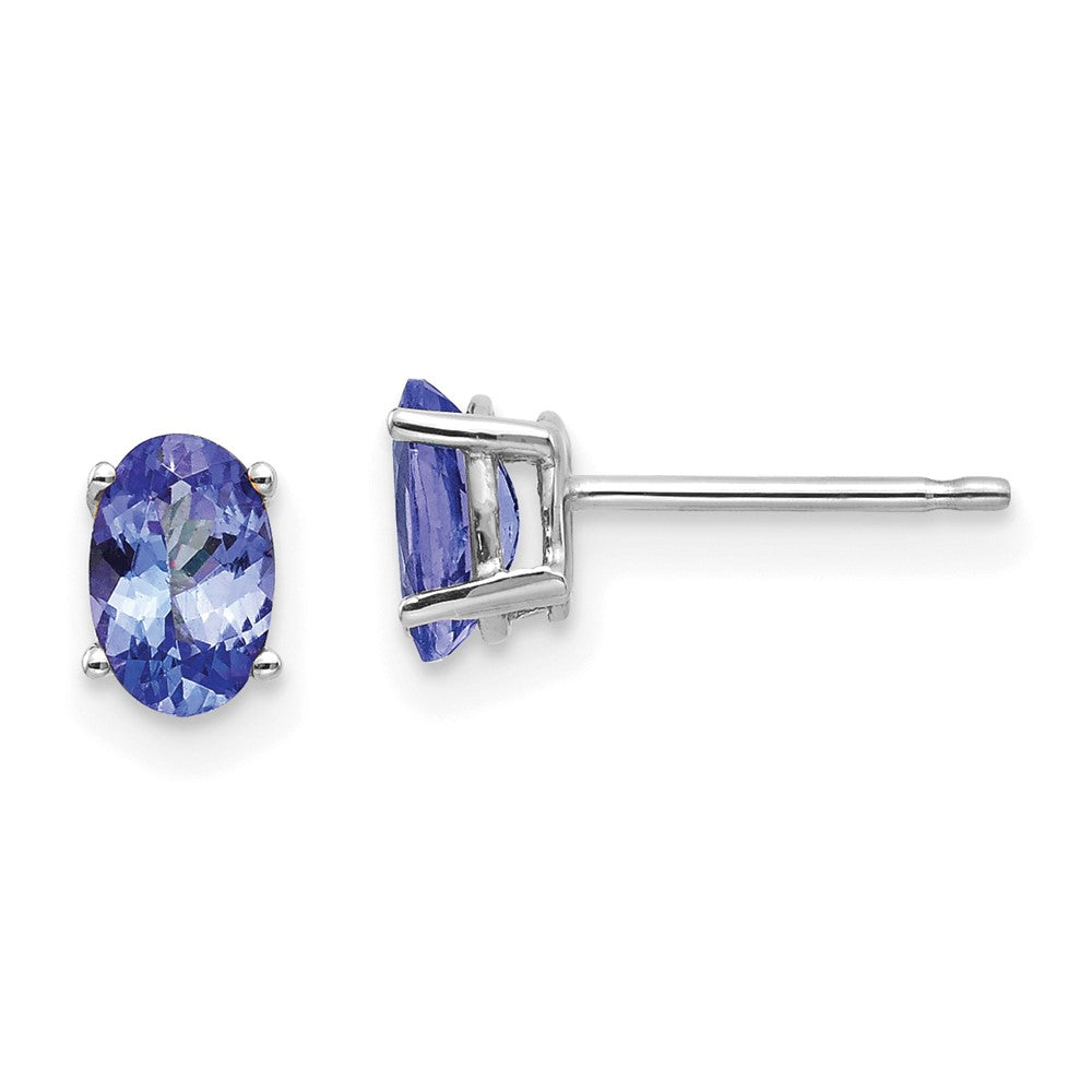14k White Gold 6x4mm Oval Tanzanite Post Earrings, 6 x 4 mm