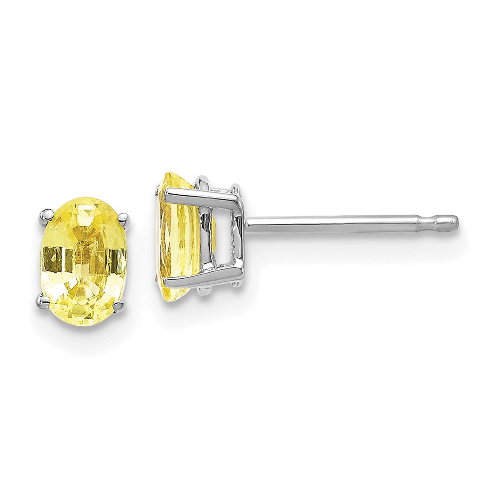 14k White Gold 6x4mm Oval Yellow Sapphire Post Earrings, 1.22 ct, 6 x 4 mm
