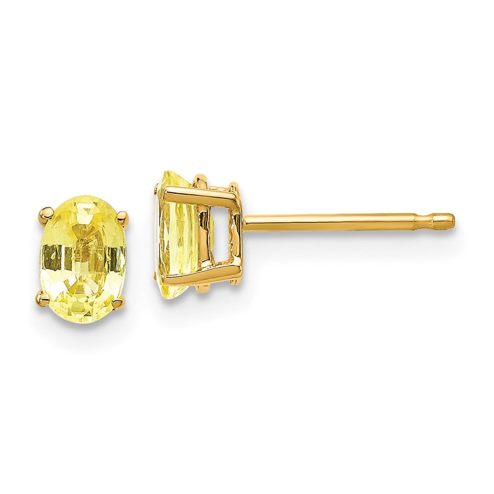 14k 6x4mm Oval Yellow Sapphire Post Earrings, 1.22 ct, 6 x 4 mm
