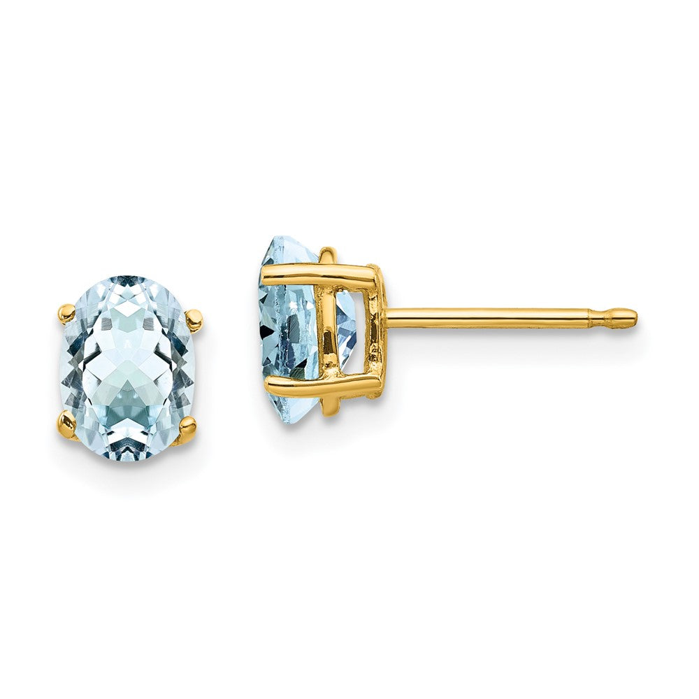 14k 7x5mm Oval Aquamarine Post Earrings, 1.4 ct, 7 x 5 mm