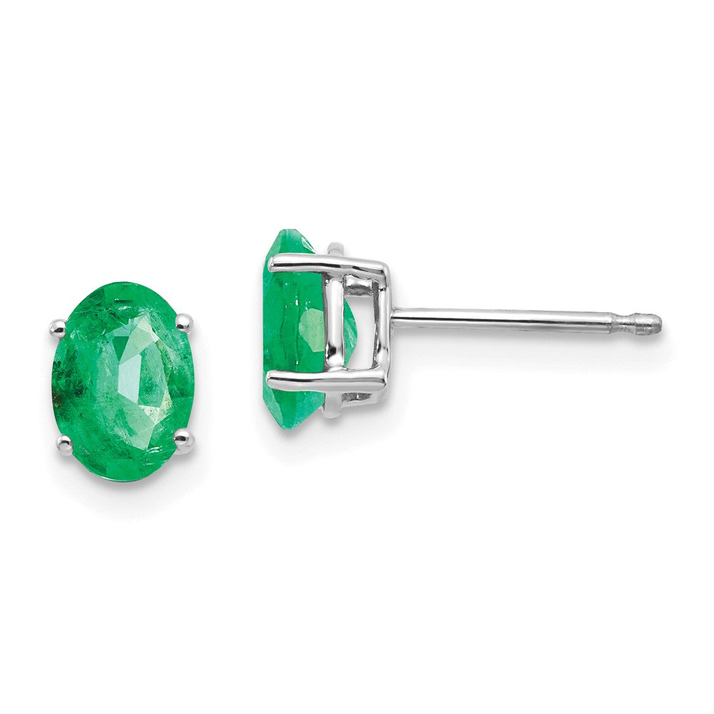 14k White Gold 7x5mm Oval Emerald Post Earrings, 1.56 ct, 7 x 5 mm