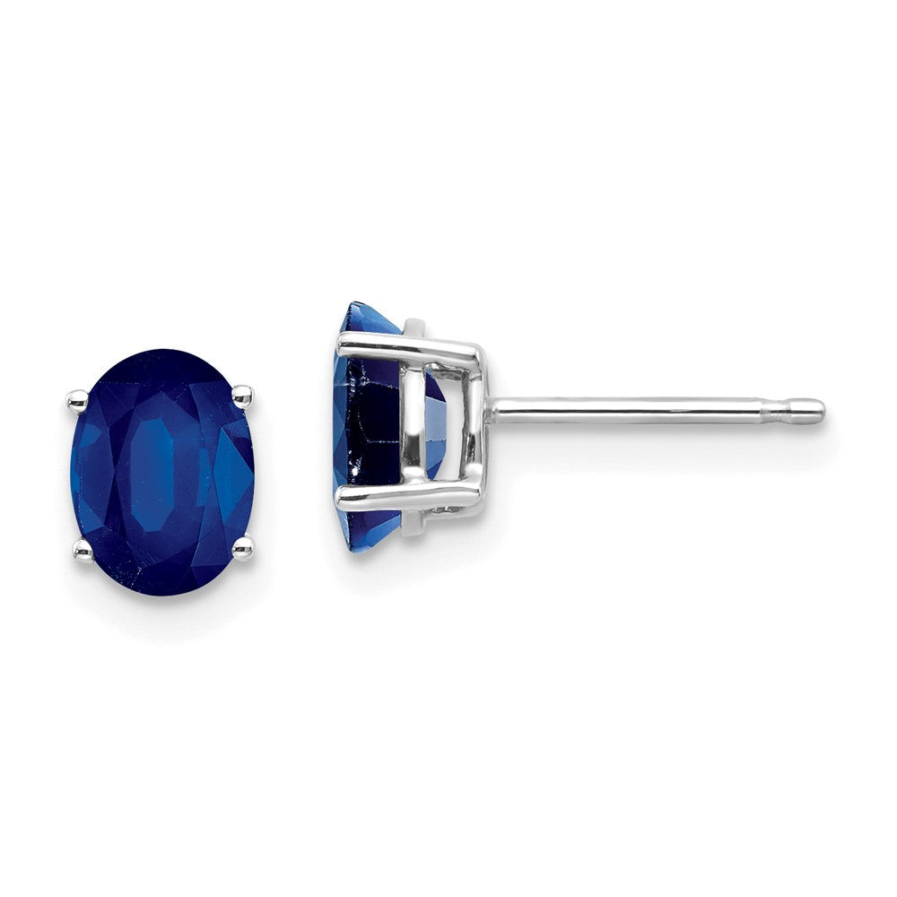 14k White Gold 7x5mm Oval Sapphire Post Earrings, 2.1 ct, 7 x 5 mm