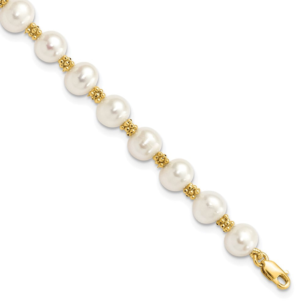 14k 6-7mm White Round Freshwater Cultured Pearl 7.25 inch Bracelet, 7.25 mm