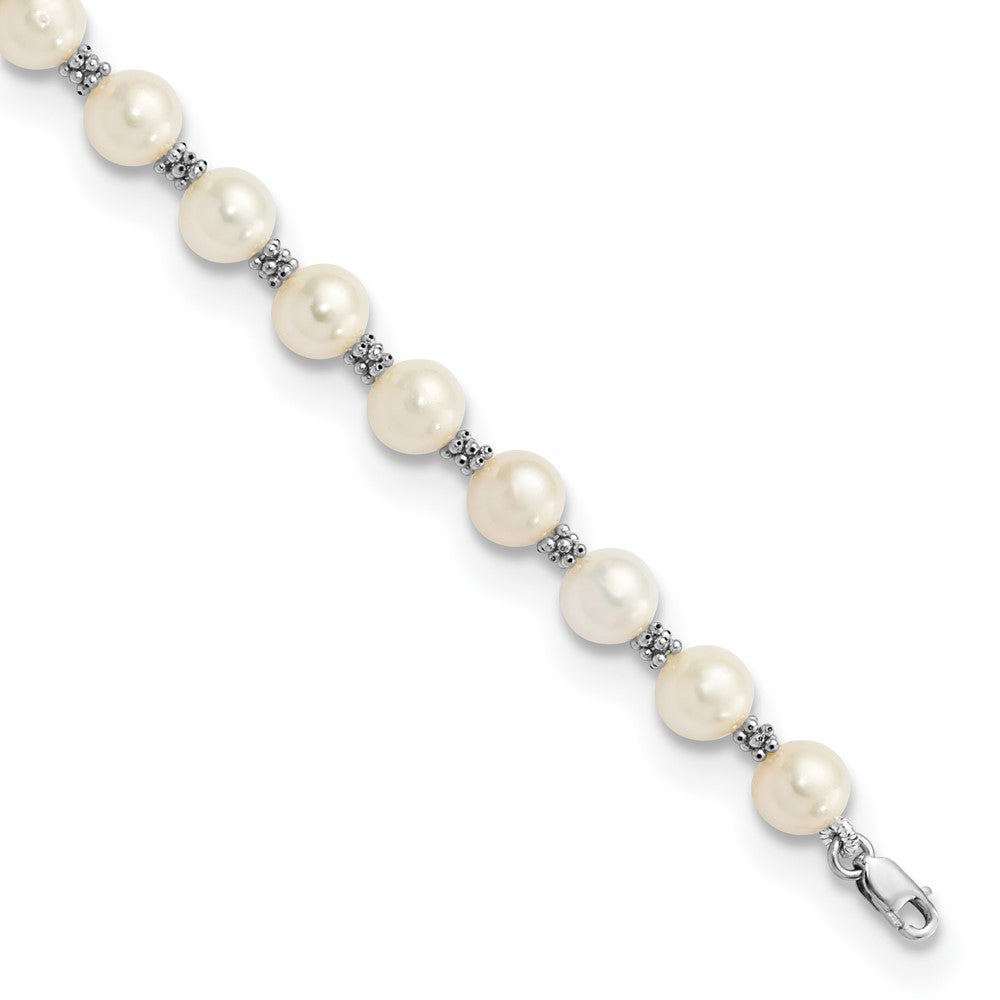 14k White Gold 6-7mm White Semi-round Freshwater Cultured Pearl Bracelet, 7.25 mm