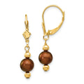 14k 5-6mm Brown Semi-round Freshwater Cultured Pearl Dangle Leverback Earrings, 30 x 5 mm