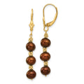 14k 5-6mm Brown Semi-Round Freshwater Cultured Pearl Dangle Leverback Earrings, 40 x 5 mm