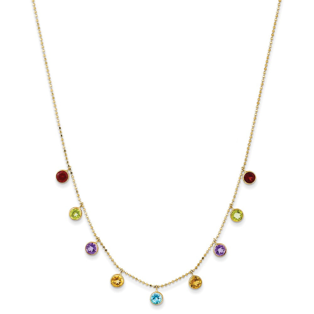 14K Amethyst/Citrine/Garnet/Peridot/Blue Topaz 16 inch Necklace Plus 2 inch Extender, 3.45 ct, 18 mm