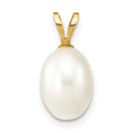 14K 7-8mm White Rice Freshwater Cultured Pearl Pendant, 14 x 7 mm