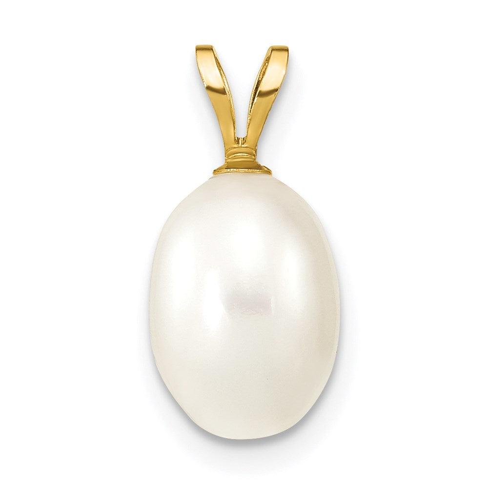 14K 7-8mm White Rice Freshwater Cultured Pearl Pendant, 14 x 7 mm