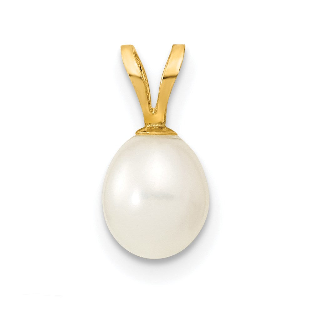 14K 6-7mm White Rice Freshwater Cultured Pearl Pendant, 12 x 6 mm