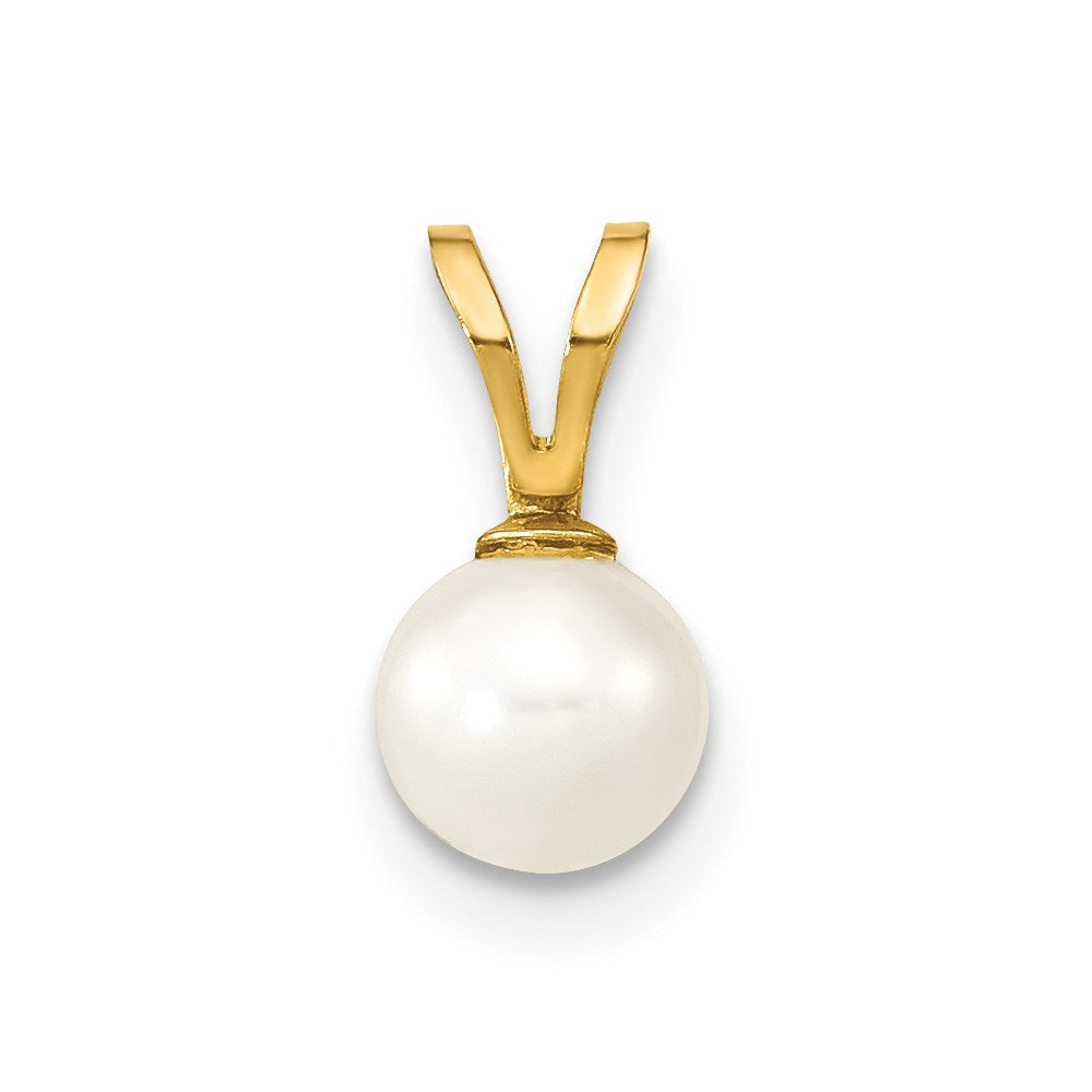 14K 5-6mm White Round Freshwater Cultured Pearl Pendant, 10 mm