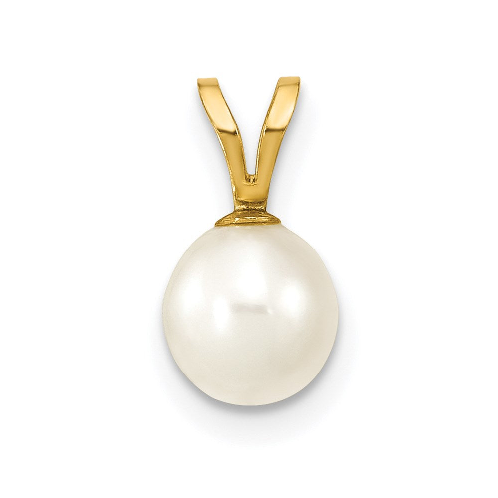 14K 6-7mm White Round Freshwater Cultured Pearl Pendant, 11 mm