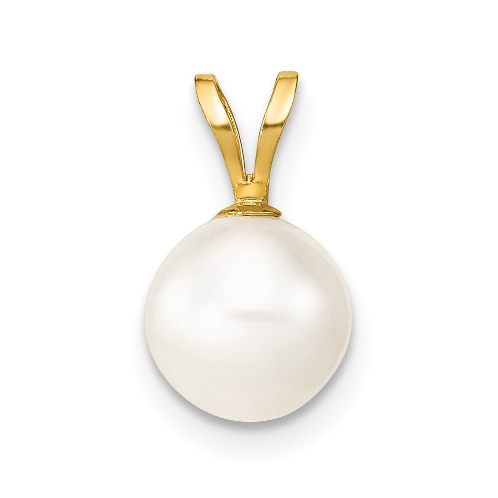 14K 7-8mm White Round Freshwater Cultured Pearl Pendant, 12 mm