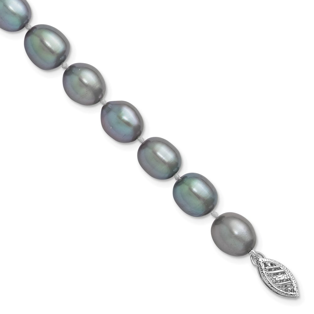 14k White Gold 8-9mm Grey Rice Freshwater Cultured Pearl 7.25 inch Bracelet, 7.25 mm