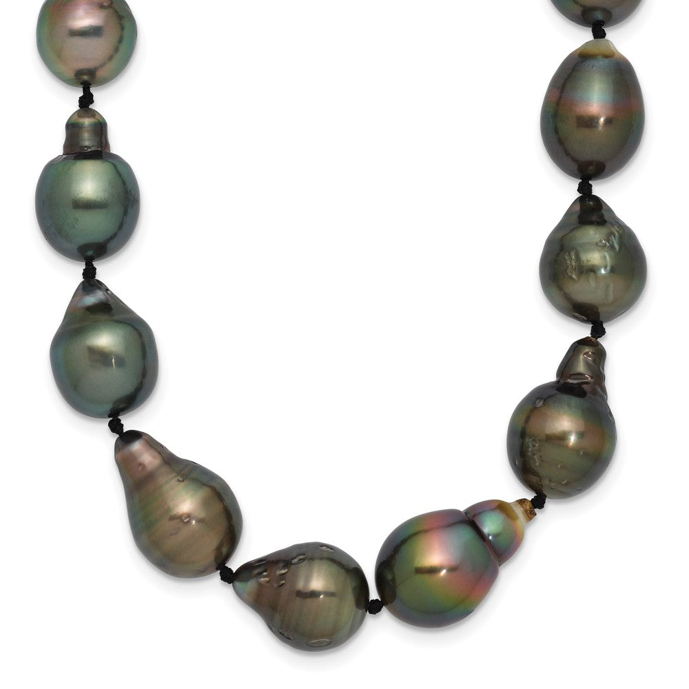 14k White Gold 8-11mm Black Baroque Tahitian Saltwater Cultured Pearl Graduated 18 inch Necklace, 18 mm