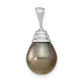 14k White Gold 10-11mm Black Teardrop Tahitian Saltwater Cultured Pearl Pendant, 21 x 12 mm