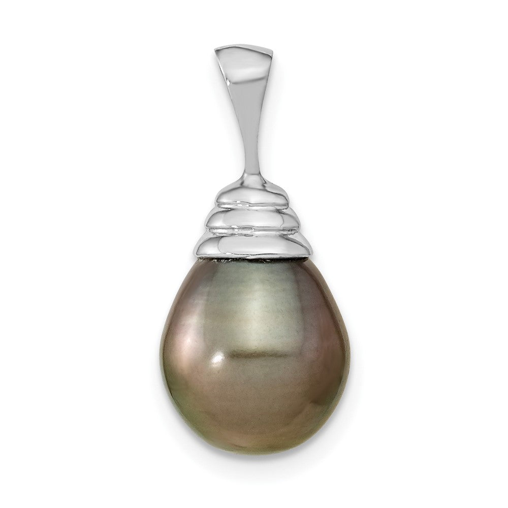 14k White Gold 10-11mm Black Teardrop Tahitian Saltwater Cultured Pearl Pendant, 21 x 12 mm