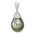 14k White Gold 9-10mm Black Teardrop Tahitian Saltwater Cultured Pearl Pendant, 20 x 9 mm