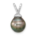 14k White Gold 9-10mm Teardrop Black Tahitian Saltwater Cultured Pearl Pendant, 17 x 10 mm