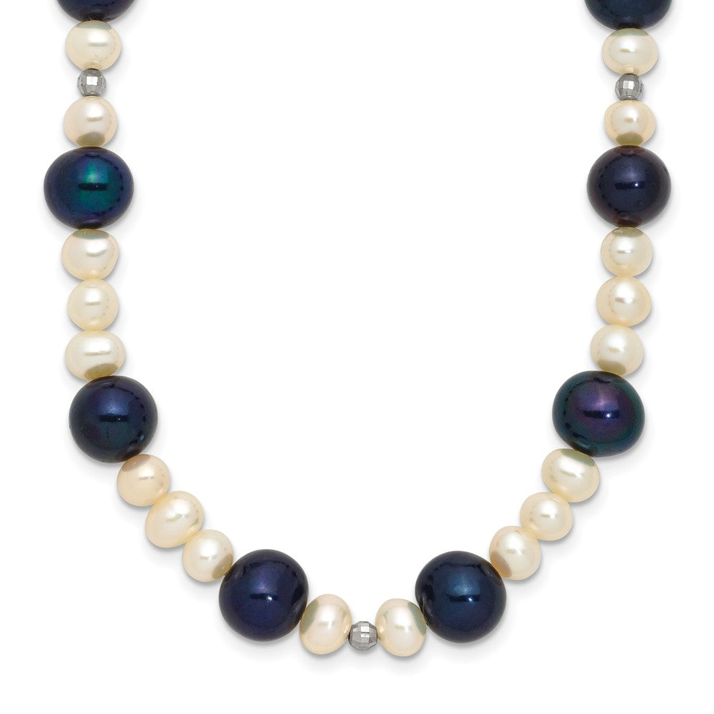 14k White Gold Black and White Semi-Round Freshwater Cultured and Mirror Bead 18 inch Necklace, 18 mm