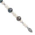 14k White Gold Black and White Semi-Round Freshwater Cultured and Mirror Bead 7.5 inch Bracelet, 7.5 x 9 mm