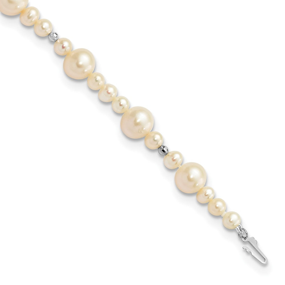 14k White Gold 5-9mm White Near-Round Freshwater Cultured Pearl Beaded 7.5 inch Bracelet, 7.5 mm
