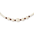 14k White Semi-Round Freshwater Cultured Pearl and Faceted 4.0GA Garnet Bead 18 inch Necklace, 18 mm