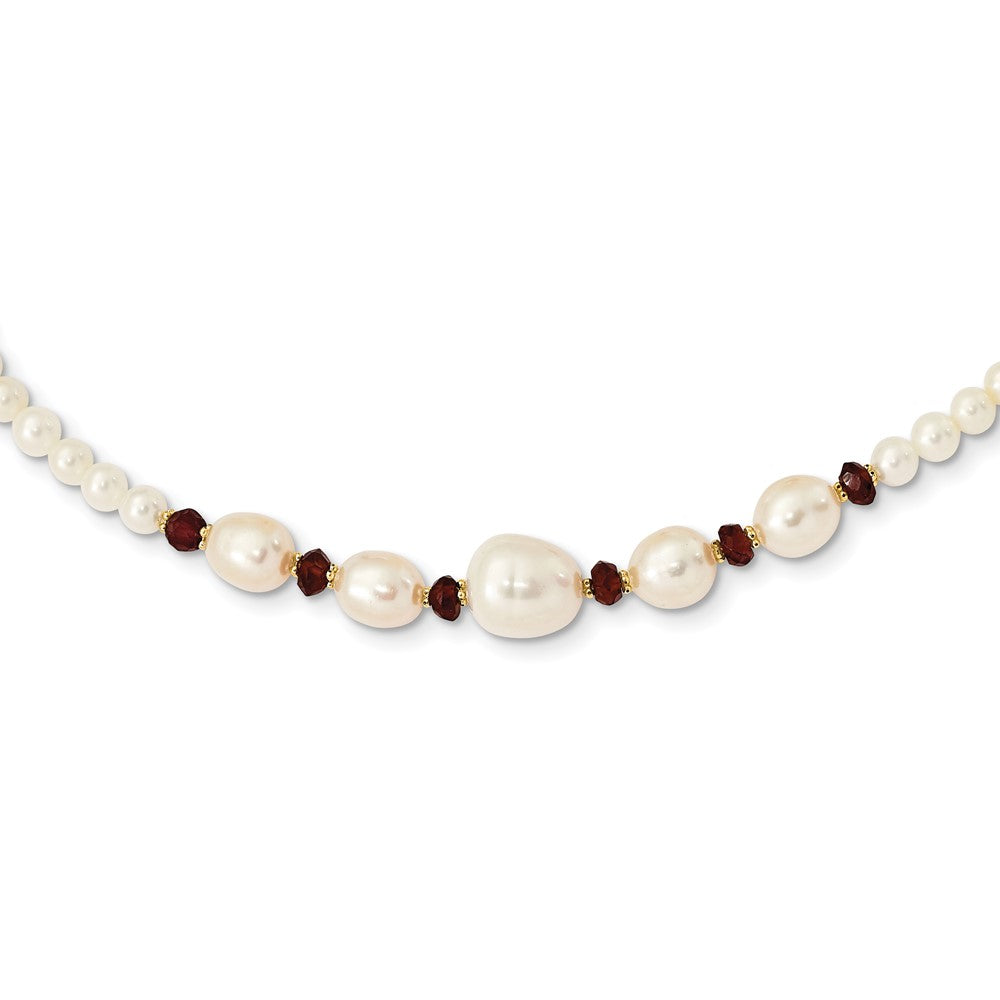 14k White Semi-Round Freshwater Cultured Pearl and Faceted 4.0GA Garnet Bead 18 inch Necklace, 18 mm