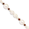 14K 6-7mm White Semi-Round and Rice Freshwater Cultured Pearl and Garnet Beads 7.25 inch Bracelet, 7.25 mm