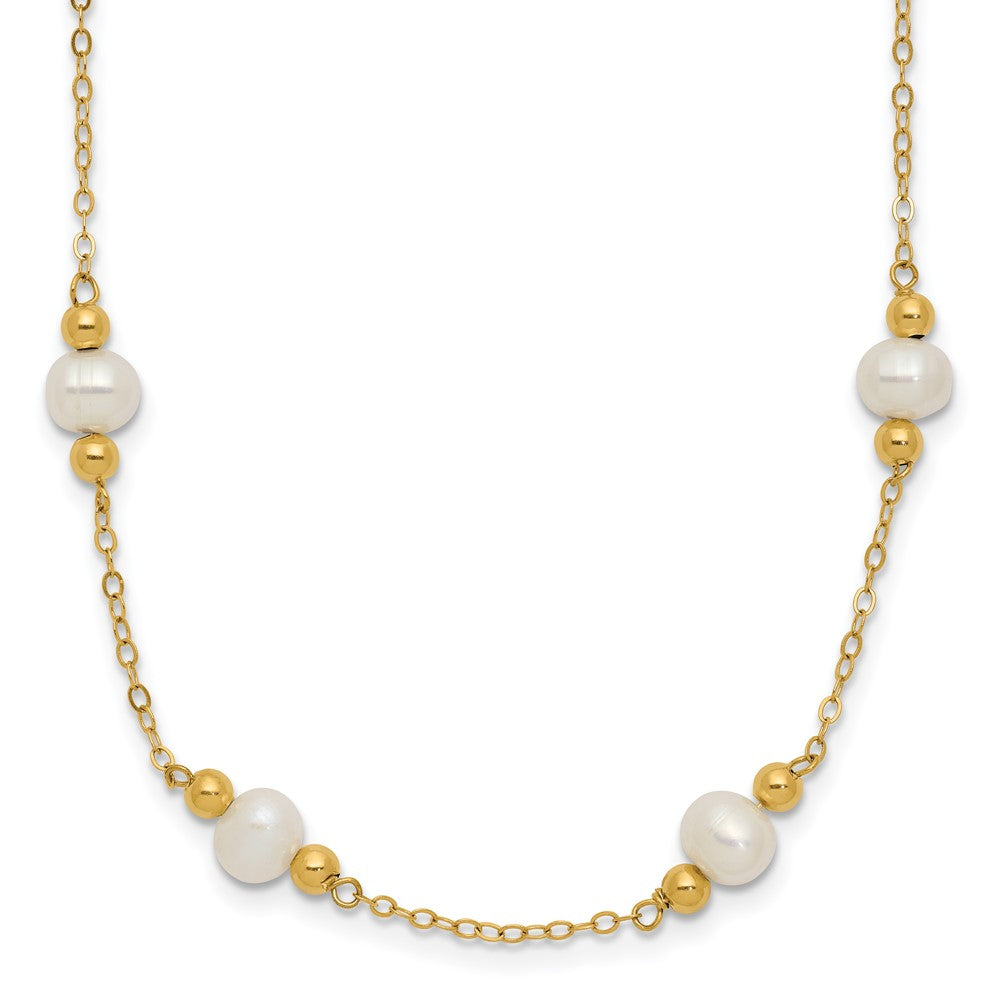14k 5-6mm White Near-Round Freshwater Cultured Pearl Beaded 12-Station 18 inch Necklace, 18 mm
