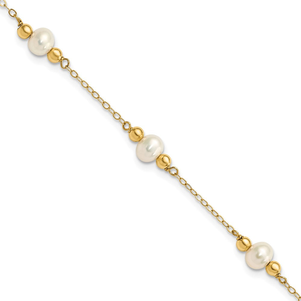 14k 5-6mm White Near-Round Freshwater Cultured Pearl Beaded 5-Station 7.5 inch Bracelet, 7.5 mm